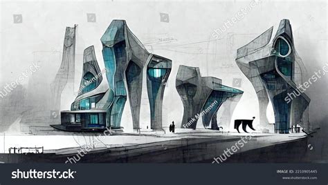 Futuristic House Concept Art Architect Sketch Stock Illustration ...