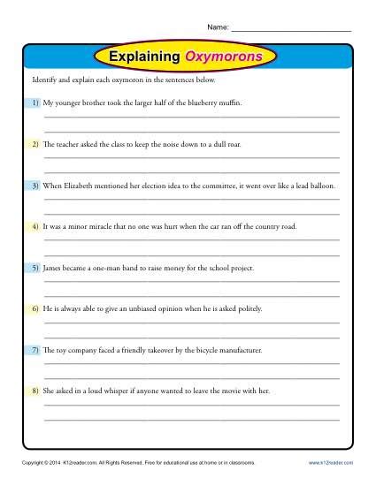 Explaining Oxymorons Oxymoron Worksheets Worksheets Library