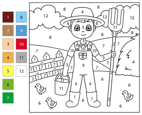 Farmer Color By Number Free Printable Coloring Pages