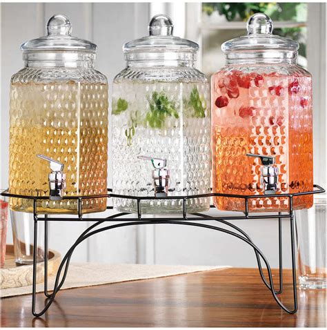 Home Essentials Lifestyle Triple Dispenser Drink Dispenser Stand Drink Dispenser Glass Dispenser