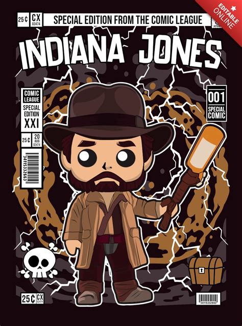 Indiana Jones Cartoon Character Magazine Cover Design Template Modelo