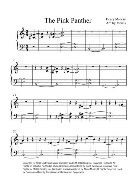 The Pink Panther From The Pink Panther Sheet Music Henry Mancini