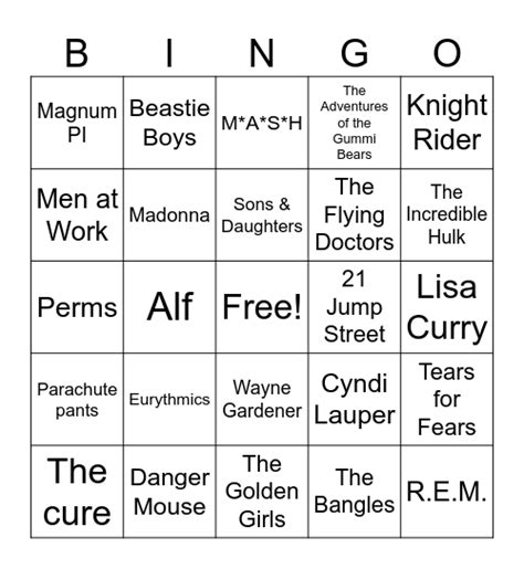 S Pop Culture Bingo Card