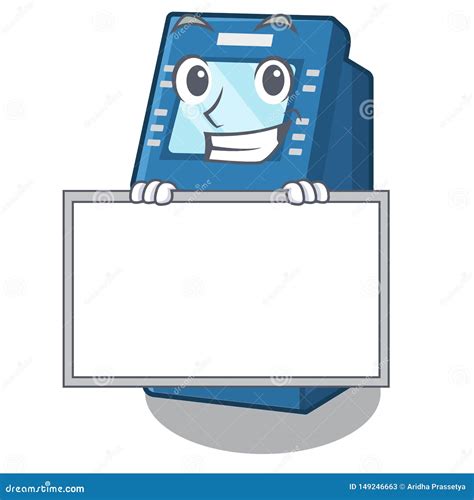 Grinning With Board Atm Machine Isolated With The Mascot Stock Vector