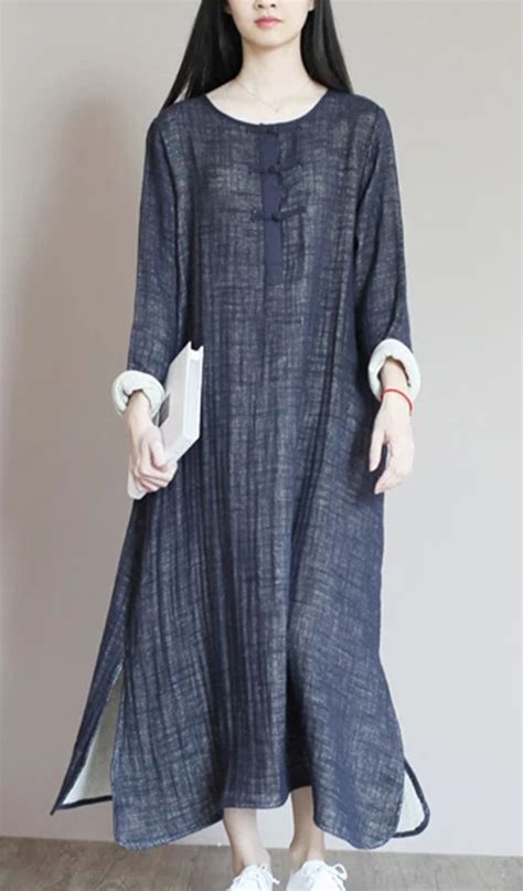 Navy Top Quality Linen Sundress Plus Size Summer Maxi Dresses Linen Sundress Linen Dresses