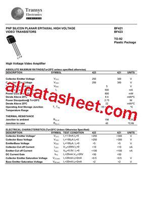 BF421 Datasheet PDF TRANSYS Electronics Limited