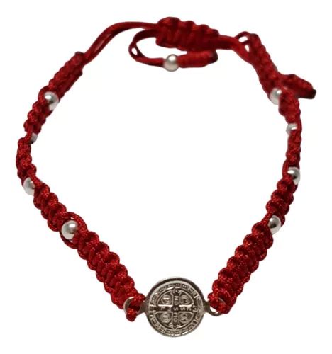 Pulsera San Benito Plata Hilo Rojo Ajustable Protección Cuotas sin