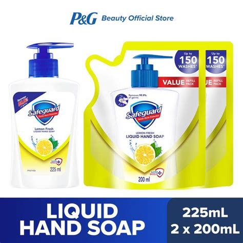 Safeguard Lemon Fresh Liquid Hand Soap 225ml 2 Refills 200ml