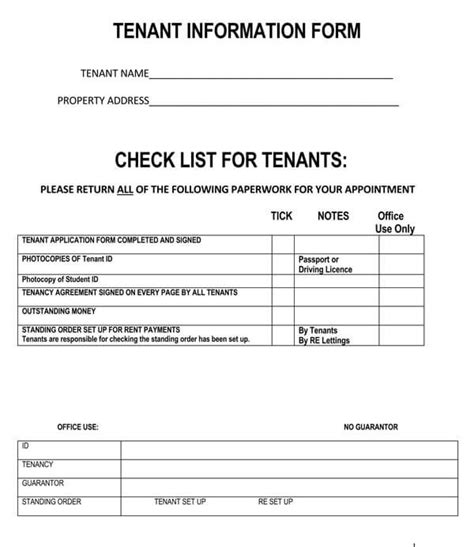 Tenant Information Update Forms Free Templates