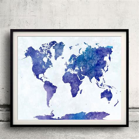 World Map in Watercolor 21 Fine Art Print Glicee Poster Decor Home Gift ...