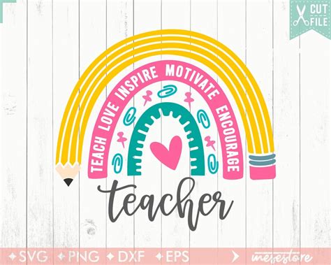 Teacher Rainbow Svg Svg Dxf Eps Png Files For Cutting Etsy