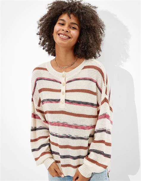 Ae Striped Henley Sweater