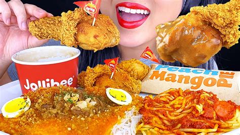 Asmr Jollibee Spicy Fried Chicken Noodles Mango Pie Mukbang Asmr