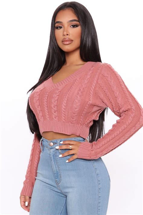 Move Knit Crop Sweater Mauve Fashion Nova Sweaters Fashion Nova