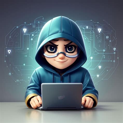 Premium Photo Cute Hacker Operating Laptop Cartoon Vector Icon