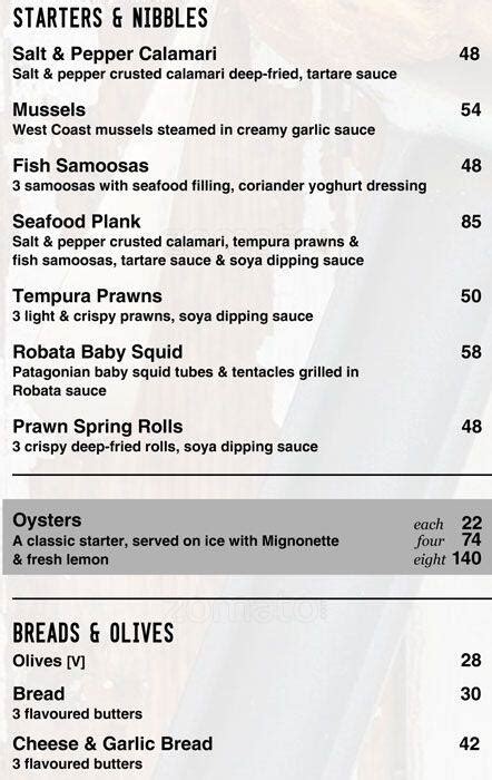 Cape Town Fish Market Menu, Menu for Cape Town Fish Market, V & A ...