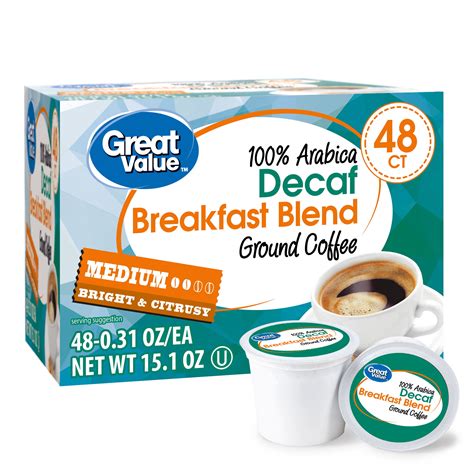 Great Value 100% Arabica Decaf Breakfast Blend Medium Ground Coffee, 0. ...