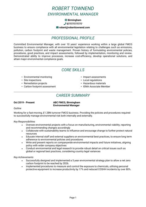 Environmental Manager Cv Example Guide Land A Top Job