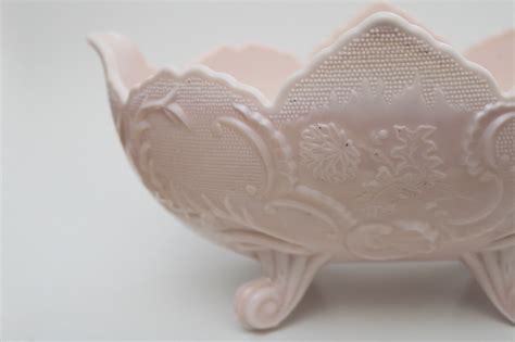 Mid Century Vintage Jeannette Shell Pink Milk Glass Large Flower Bowl