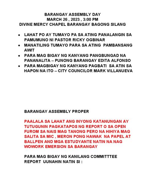 Barangay Assembly Day Pdf