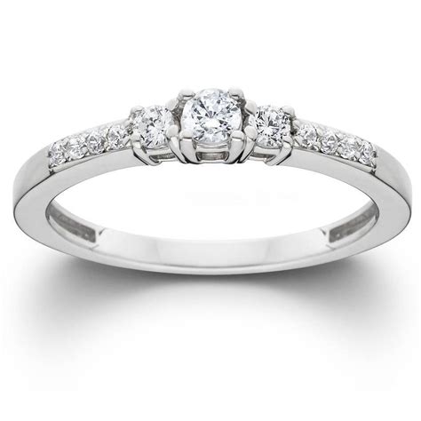 Pompeii 1 2ct Three Stone Round Diamond Engagement Ring 14K White Gold