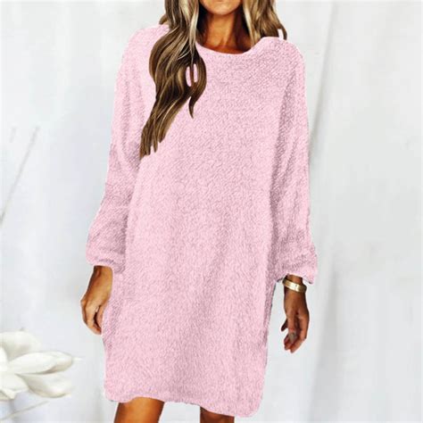 Aayomet Sweater Dress Womens Casual Loose V Neck Long Sleeve Sweater