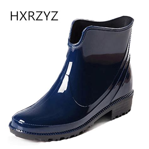 Hxrzyz Women Rain Boots Ladies Black Rubber Ankle Boots Spring And Autumn New Fashion Pvc Slip