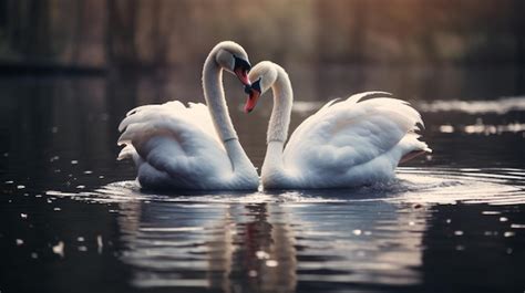 Premium Photo Two White Swans Swimming In Water