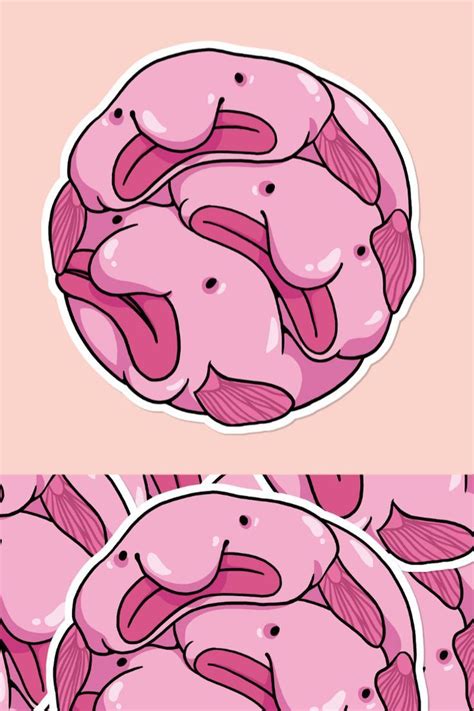 A Kiss Cut Sticker Of Three Pink Slimy And Shiny Blobfish Squished In