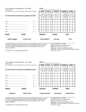 Fillable Online Lunch Order Form November 2nd Cloudfront Net Fax