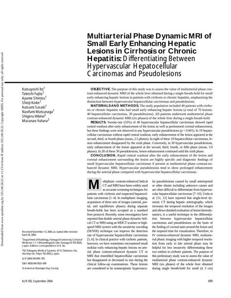 PDF Multiarterial Phase Dynamic MRI Of Small Early Enhancing Hepatic