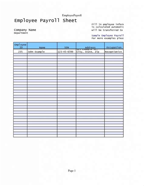 Payroll Spreadsheet Examples In Example Of Simple Payroll Spreadsheet ...