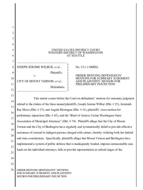 Fillable Online Wilbur V City Of Mount Vernon Order Denying