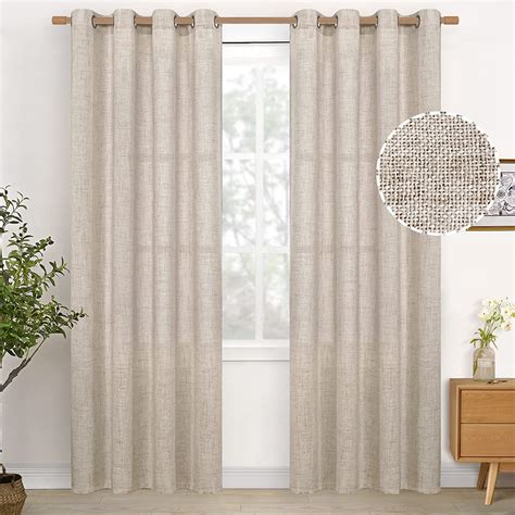 Youngstex Natural Linen Curtains 84 Inch Length For Living