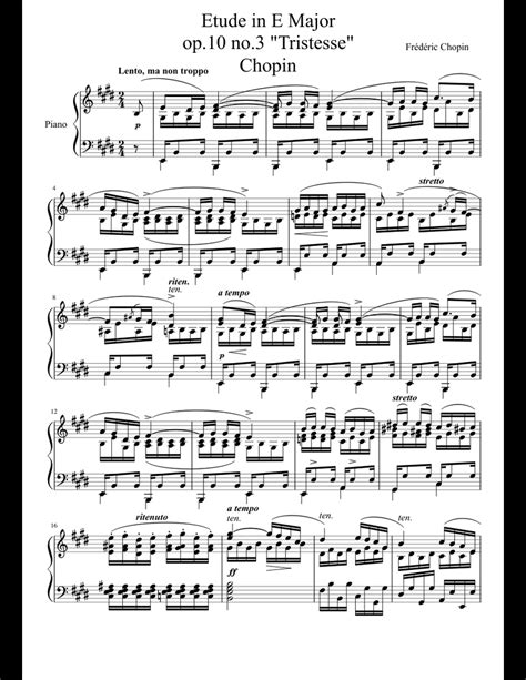 Etude Op10 No3 In E Major Tristesse Chopin Sheet Music For Piano