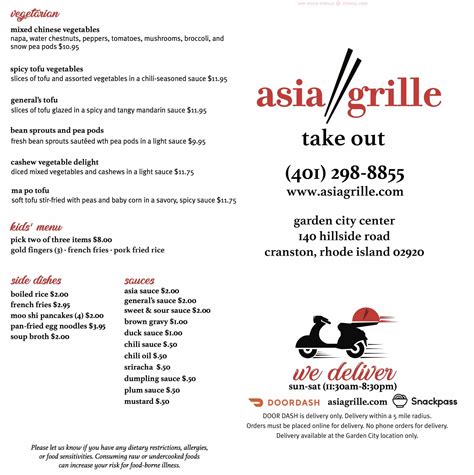 Menu At Asia Grille Restaurant Cranston