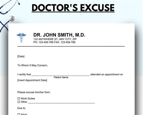 Doctor Excuse Template Doctor Excuse for Work Doctor Excuse Etsy México