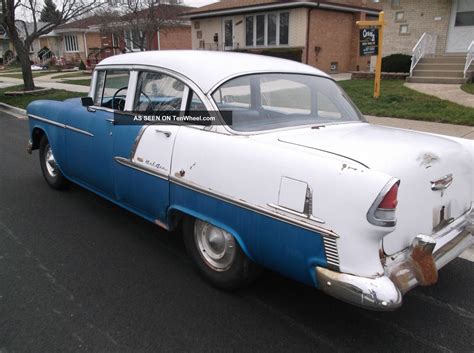 1955 Chevrolet Bel Air Classic Chevy 2 Door Blue And White Two Tone Color Car