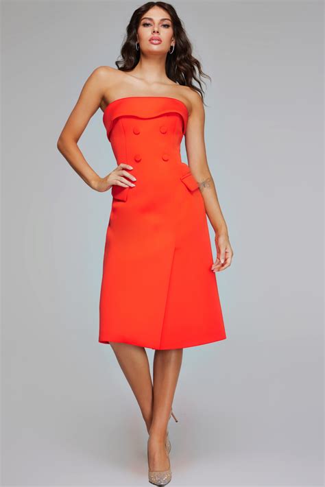 Bold Orange Strapless Dress Jovani