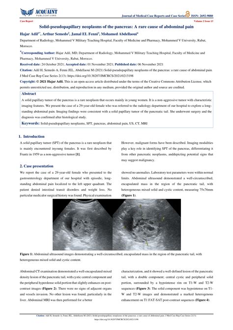 Pdf Journal Of Medical Case Reports And Case Series Solid Pseudopapillary Neoplasms Of The