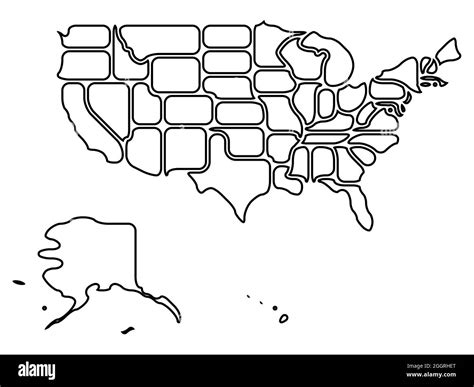 Simplified map of USA, United States of America. Rounded shapes of ...