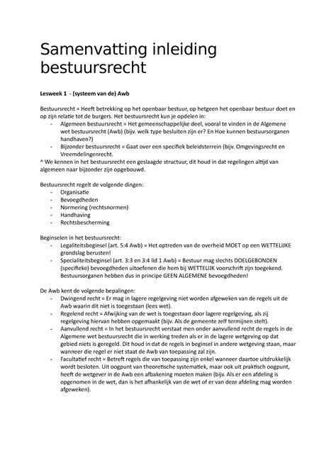 Samenvatting Inleiding Bestuursrecht Samenvatting Inleiding