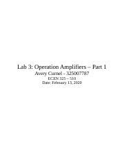 Lab Report Docx Lab Operation Amplifiers Part Avery Curnel