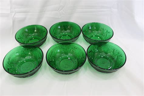 Vintage Anchor Hocking Forest Green Sandwich Glass Berry Bowl Etsy