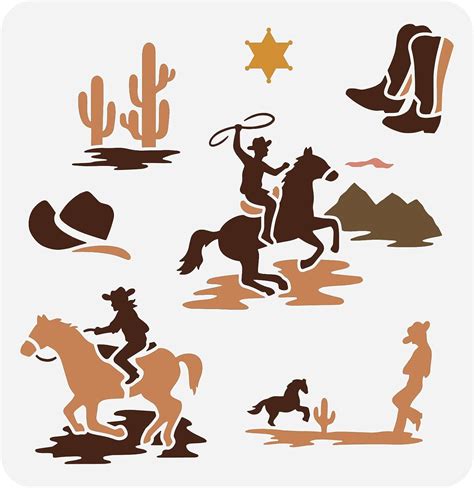 Western Cowboy Theme Stencil 118x118 Inch Cowboys Riding Horse