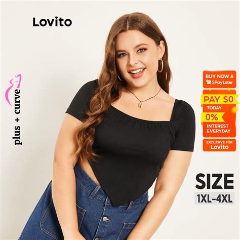 Lovito Plus Size Curve Casual Plain Square Neck Short Sleeve Summer Crop Tops For Women Lps07081