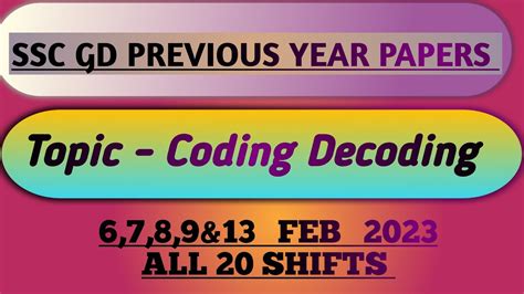 Coding Decoding Sss Gd Previous Year Papers All Shifts