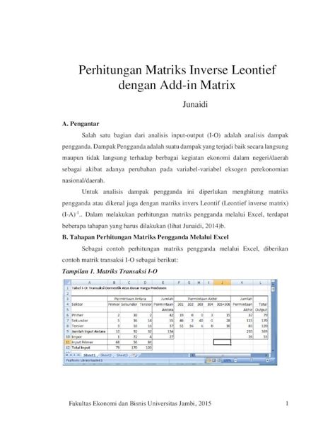 Pdf Perhitungan Matriks Inverse Leontief Dengan Add In Matrix Pdf