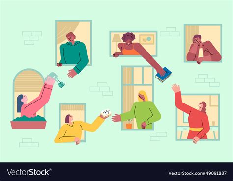 Cartoon Color Characters People Neighbors Sharing Vector Image