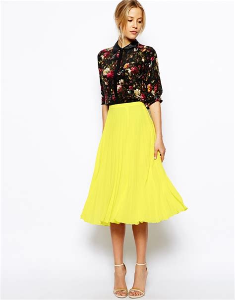 Yellow Full Skirt Asos Collection Pleated Midi Skirt Where To Buy And How To Wear